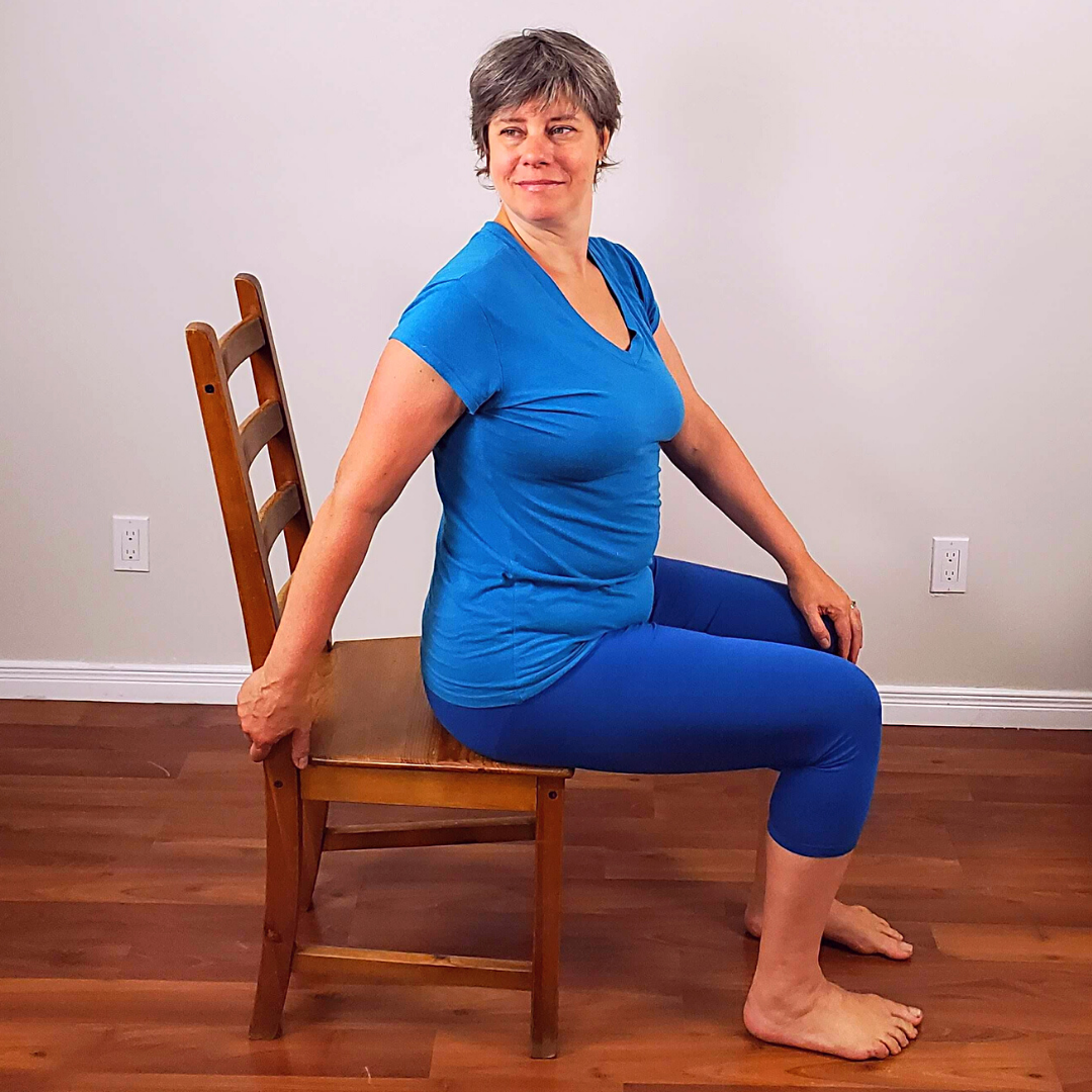 Frances teaching online chair yoga routines