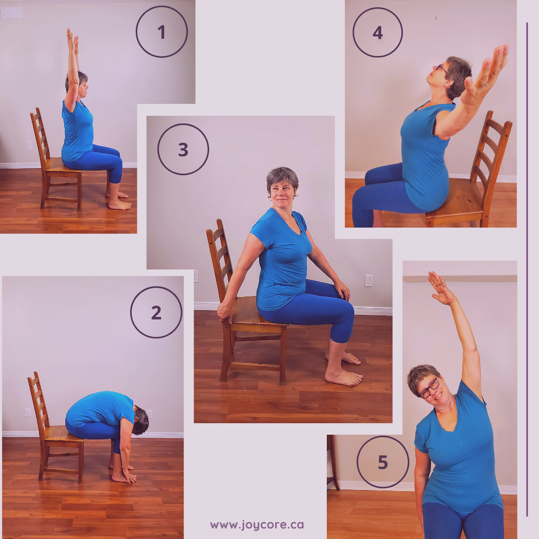 Frances practice Chair Yoga for lower back pain